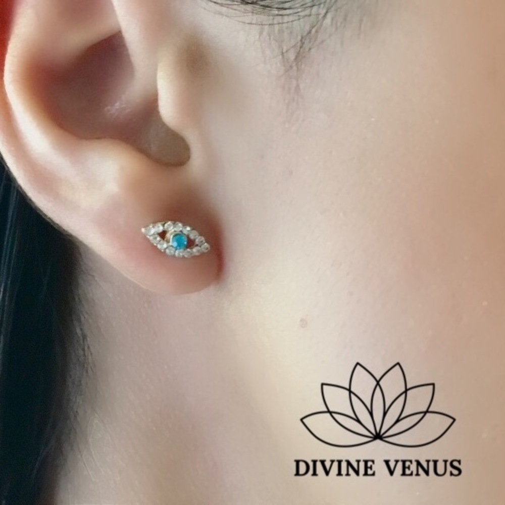 Evil Eye Minimalist Earrings - Picture 2 of 4